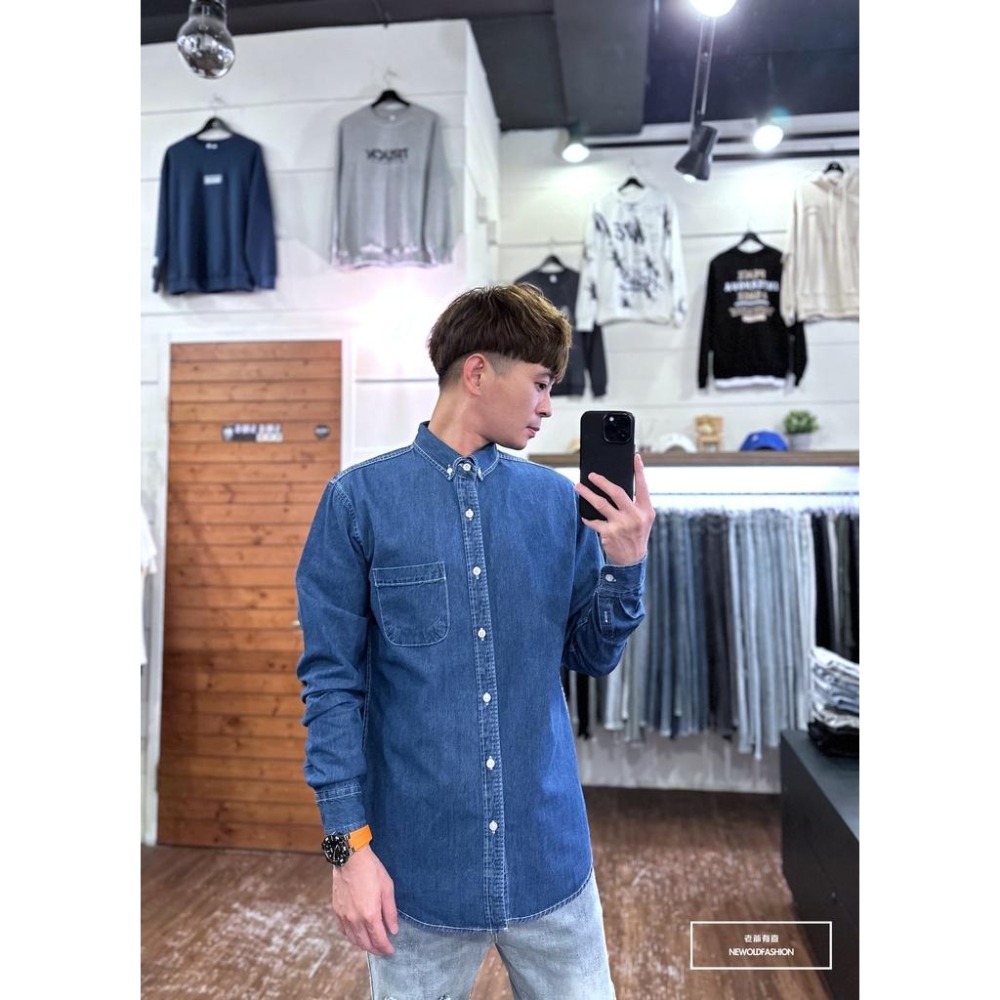 『老爺有喜』重磅丹寧口袋牛仔襯衫-深藍(NOF2209B8821)-細節圖3