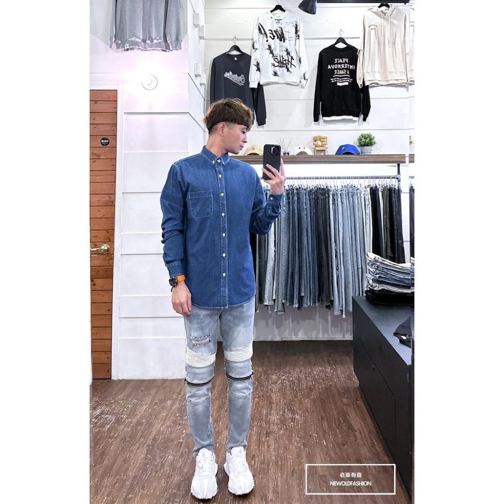 『老爺有喜』重磅丹寧口袋牛仔襯衫-深藍(NOF2209B8821)-細節圖5