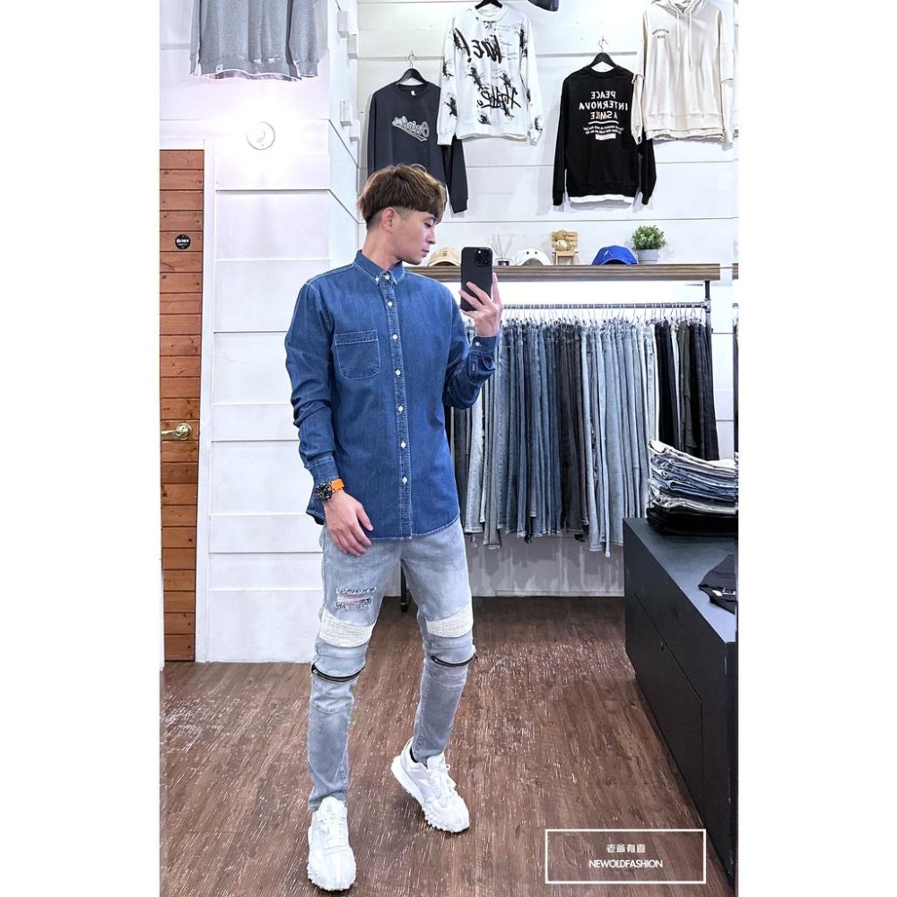 『老爺有喜』重磅丹寧口袋牛仔襯衫-深藍(NOF2209B8821)-細節圖8