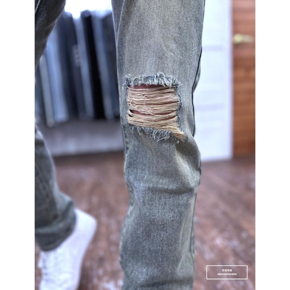 『新品上市』重磅仿舊破壞中直筒 仿舊水洗 膝破壞抽鬚 寬版中直筒褲 男生牛仔褲(NOF2306L667)-細節圖6