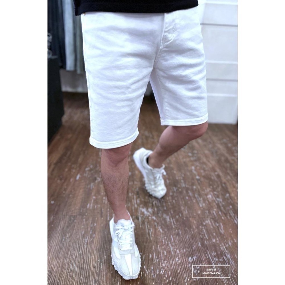 『新品上市』重磅全彈性素色牛仔短褲 素色短褲 日系 阿美咔嘰 牛仔褲 白色短褲 五分褲(NOF2302289)-白-細節圖5