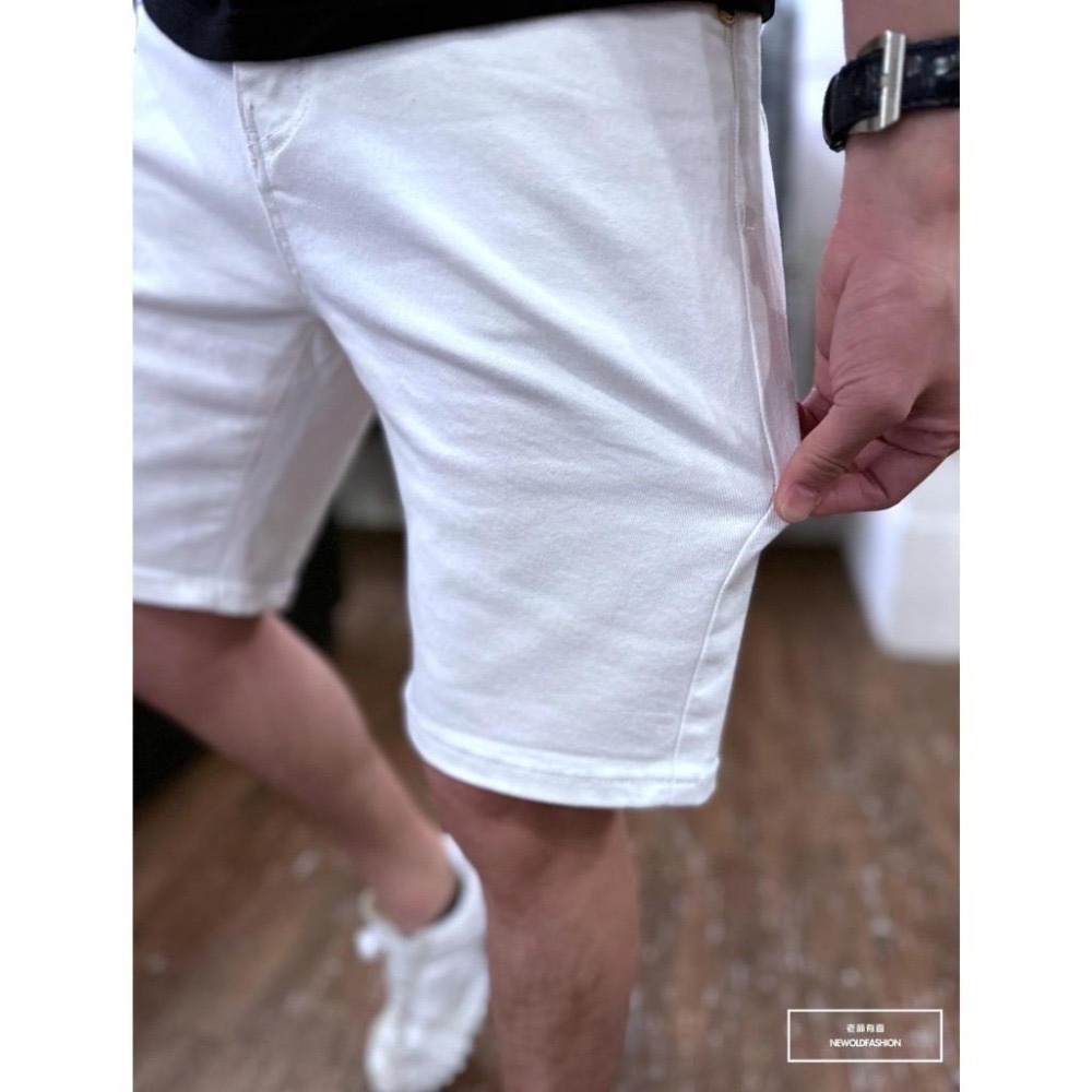 『新品上市』重磅全彈性素色牛仔短褲 素色短褲 日系 阿美咔嘰 牛仔褲 白色短褲 五分褲(NOF2302289)-白-細節圖6