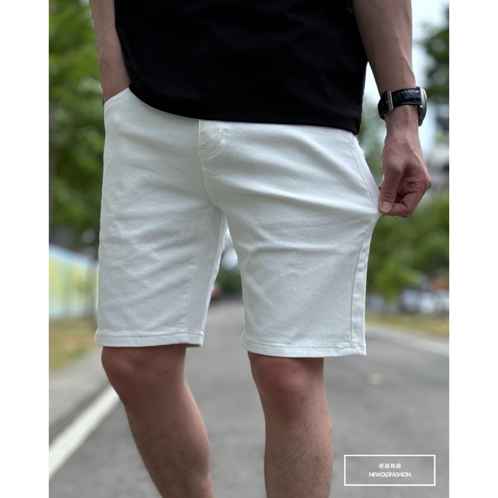 『新品上市』重磅全彈性素色牛仔短褲 素色短褲 日系 阿美咔嘰 牛仔褲 白色短褲 五分褲(NOF2302289)-白-細節圖7
