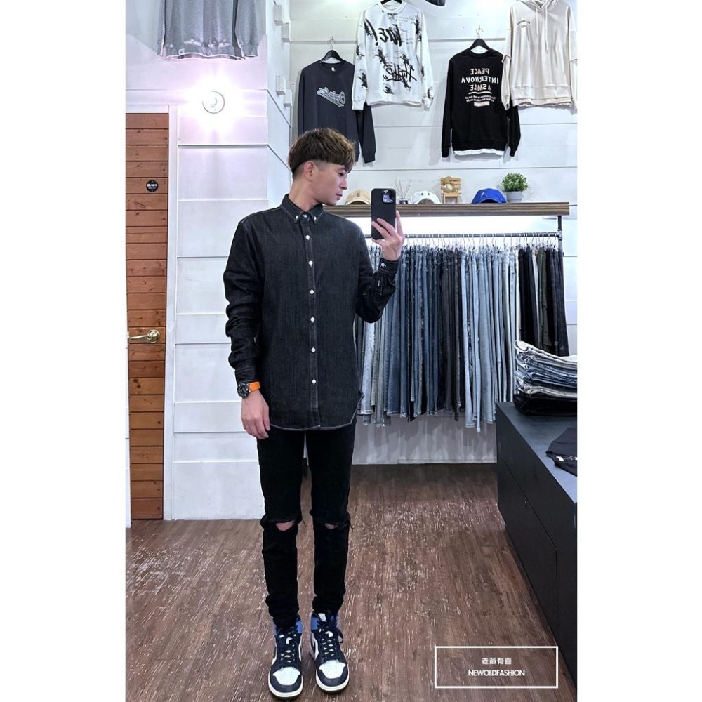 『老爺有喜』重磅單寧素色牛仔襯衫-黑(NOF2209B8820)-細節圖3