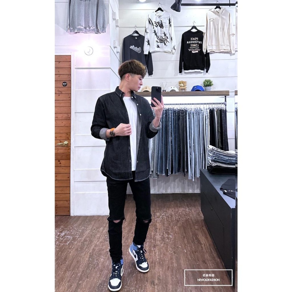 『老爺有喜』重磅單寧素色牛仔襯衫-黑(NOF2209B8820)-細節圖4