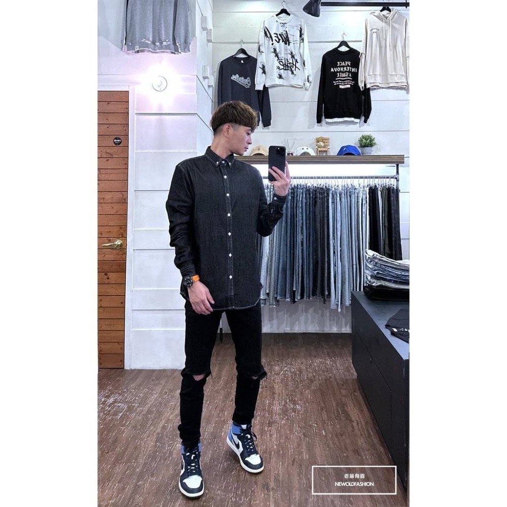 『老爺有喜』重磅單寧素色牛仔襯衫-黑(NOF2209B8820)-細節圖7