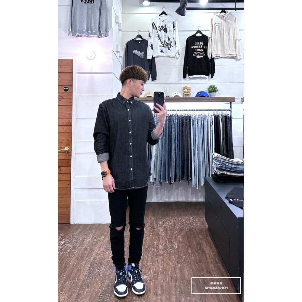 『老爺有喜』重磅單寧素色牛仔襯衫-黑(NOF2209B8820)-細節圖9