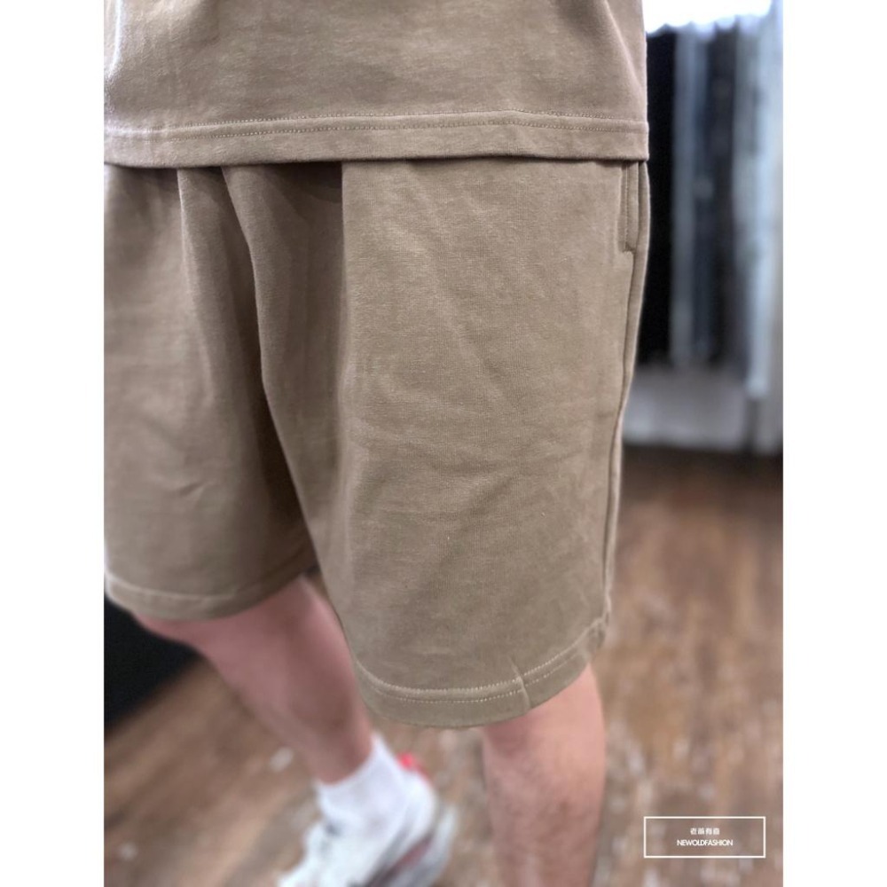 『新品上市』重磅LMG刺繡棉質短褲 抽繩棉褲 鬆緊棉短褲 素面 純棉 棉質 阿美咔嘰 仿舊復古做舊水洗 男生短褲-卡其-細節圖2