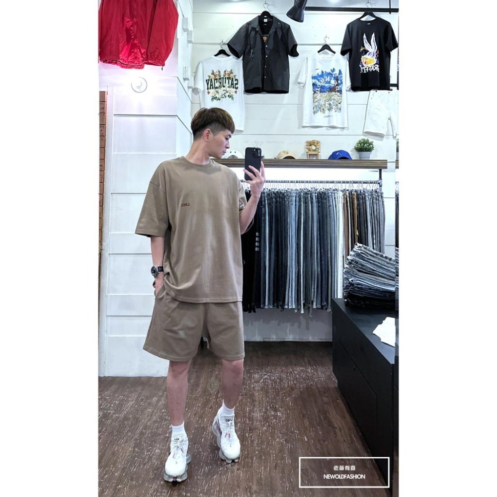 『新品上市』重磅LMG刺繡棉質短褲 抽繩棉褲 鬆緊棉短褲 素面 純棉 棉質 阿美咔嘰 仿舊復古做舊水洗 男生短褲-卡其-細節圖7