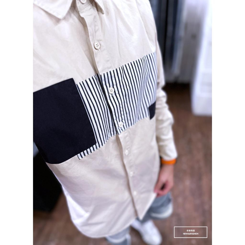 『老爺有喜』重磅異材質橫列拼接襯衫-米(NOF2209B8875)-細節圖2