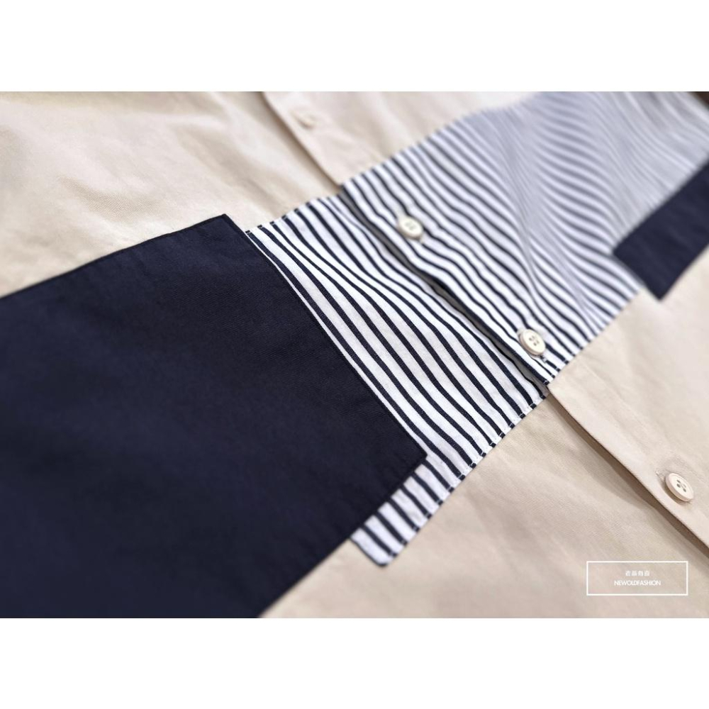 『老爺有喜』重磅異材質橫列拼接襯衫-米(NOF2209B8875)-細節圖3