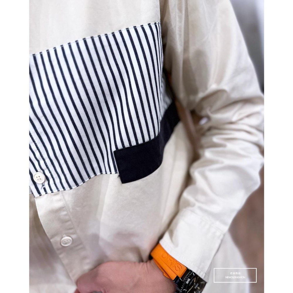 『老爺有喜』重磅異材質橫列拼接襯衫-米(NOF2209B8875)-細節圖6
