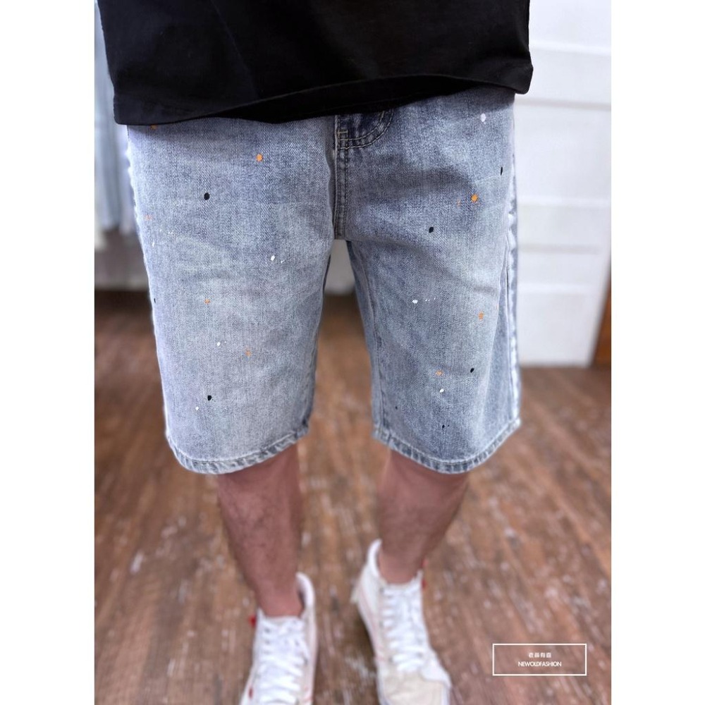 『老爺有喜』重磅雙側白邊潑漆牛仔短褲(NOF2207L213)-細節圖5