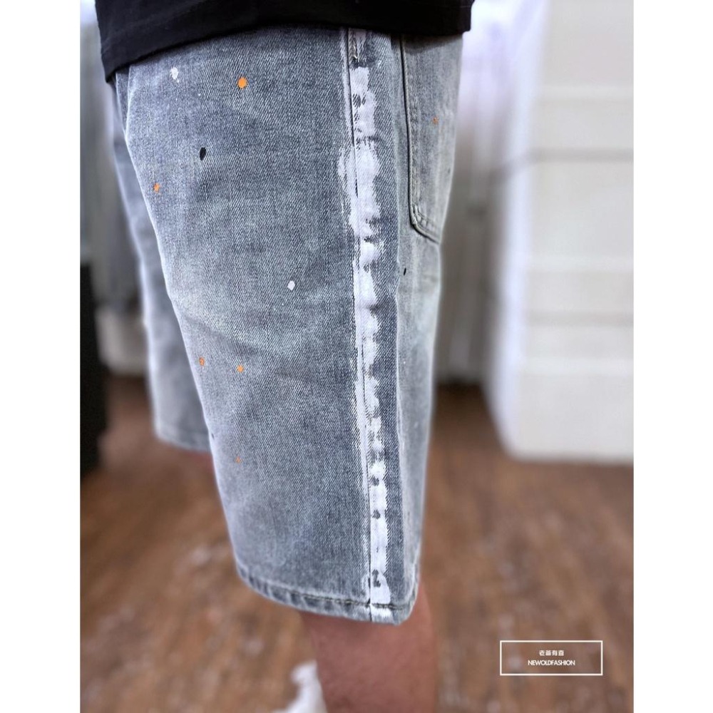 『老爺有喜』重磅雙側白邊潑漆牛仔短褲(NOF2207L213)-細節圖6