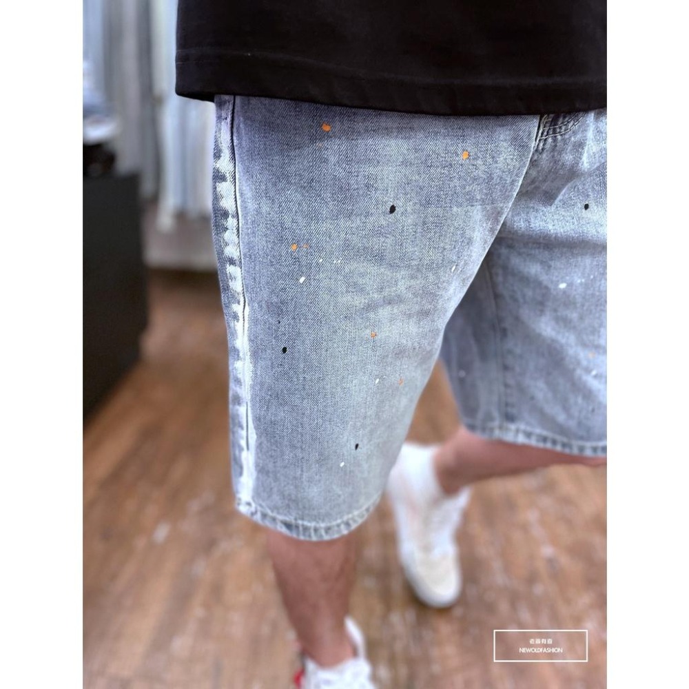 『老爺有喜』重磅雙側白邊潑漆牛仔短褲(NOF2207L213)-細節圖7