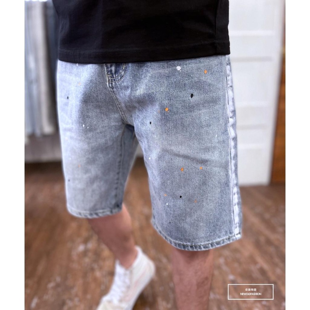 『老爺有喜』重磅雙側白邊潑漆牛仔短褲(NOF2207L213)-細節圖8