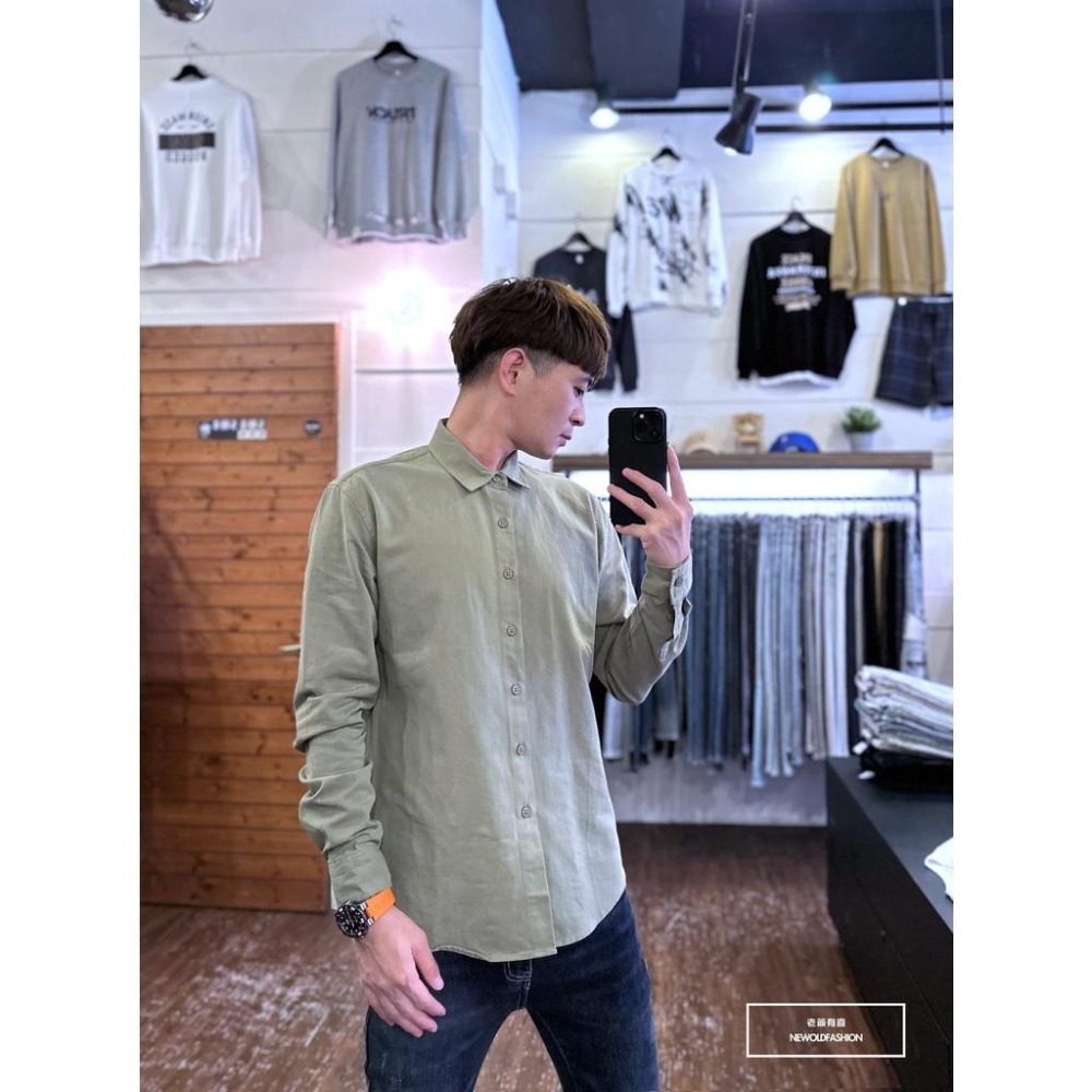 『老爺有喜』重磅素色修身硬挺襯衫-綠(NOF2210C66003)-細節圖3