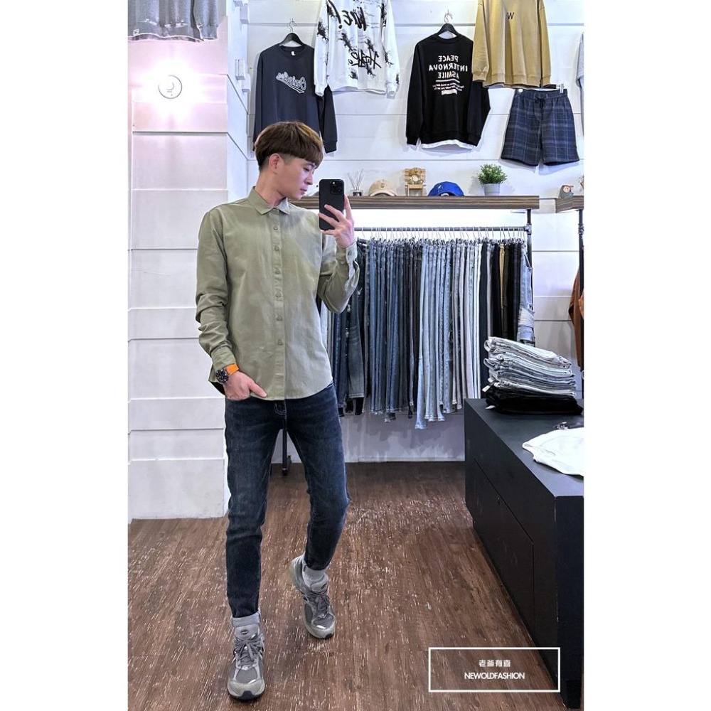 『老爺有喜』重磅素色修身硬挺襯衫-綠(NOF2210C66003)-細節圖5