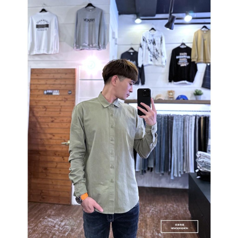 『老爺有喜』重磅素色修身硬挺襯衫-綠(NOF2210C66003)-細節圖6