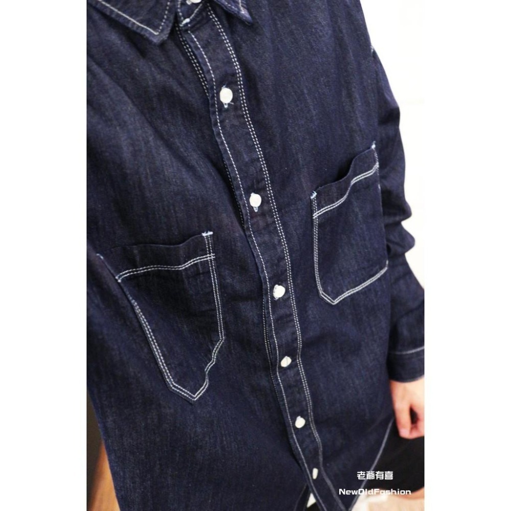『老爺有喜』重磅車線雙口袋牛仔襯衫(NOF200920643)-深藍-細節圖2