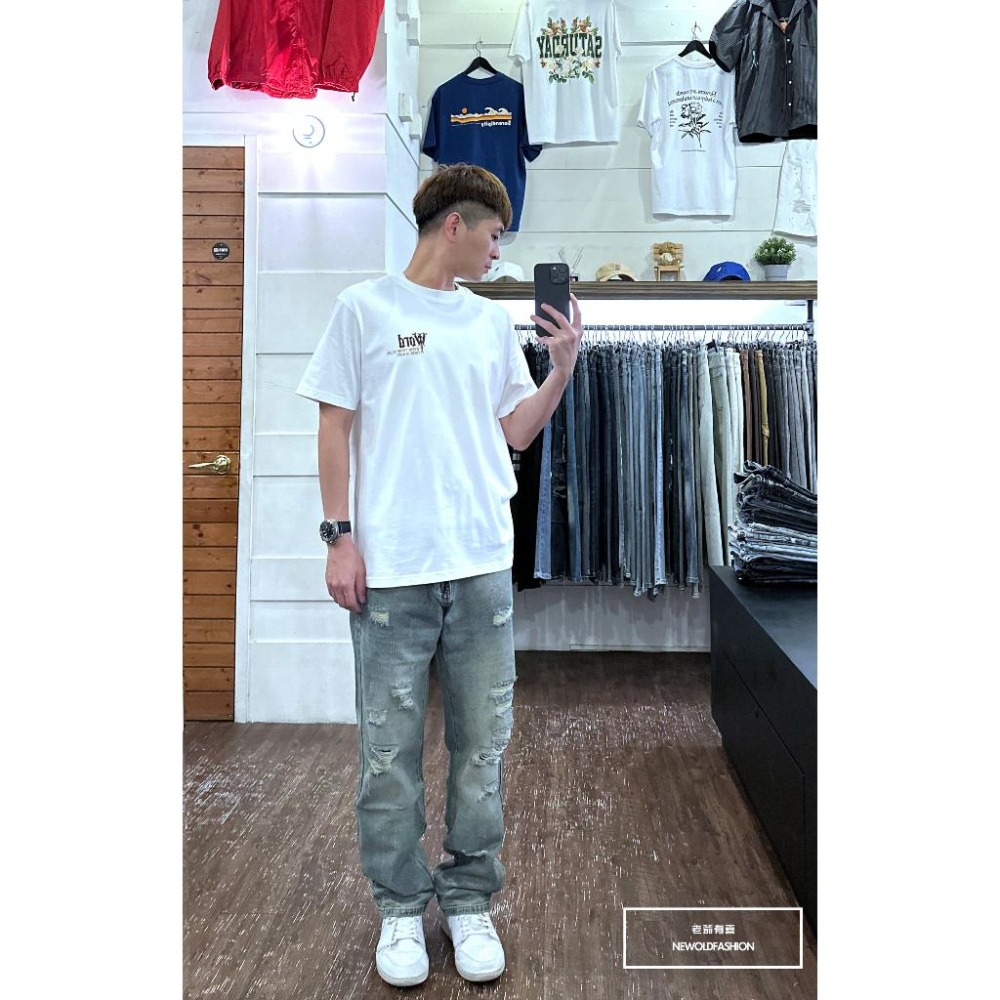 『老爺有喜』重磅大面積破壞白痕中直筒(NOF2307D1117) 仿舊刷色 破壞抽鬚 牛仔破褲 補丁破壞牛仔褲-細節圖6