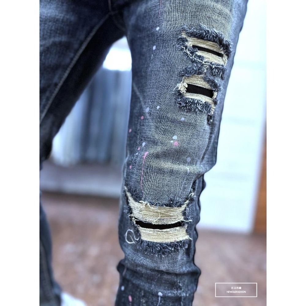 『老爺有喜』重磅復古深藍潑漆小直筒(NOF23085109)-細節圖2