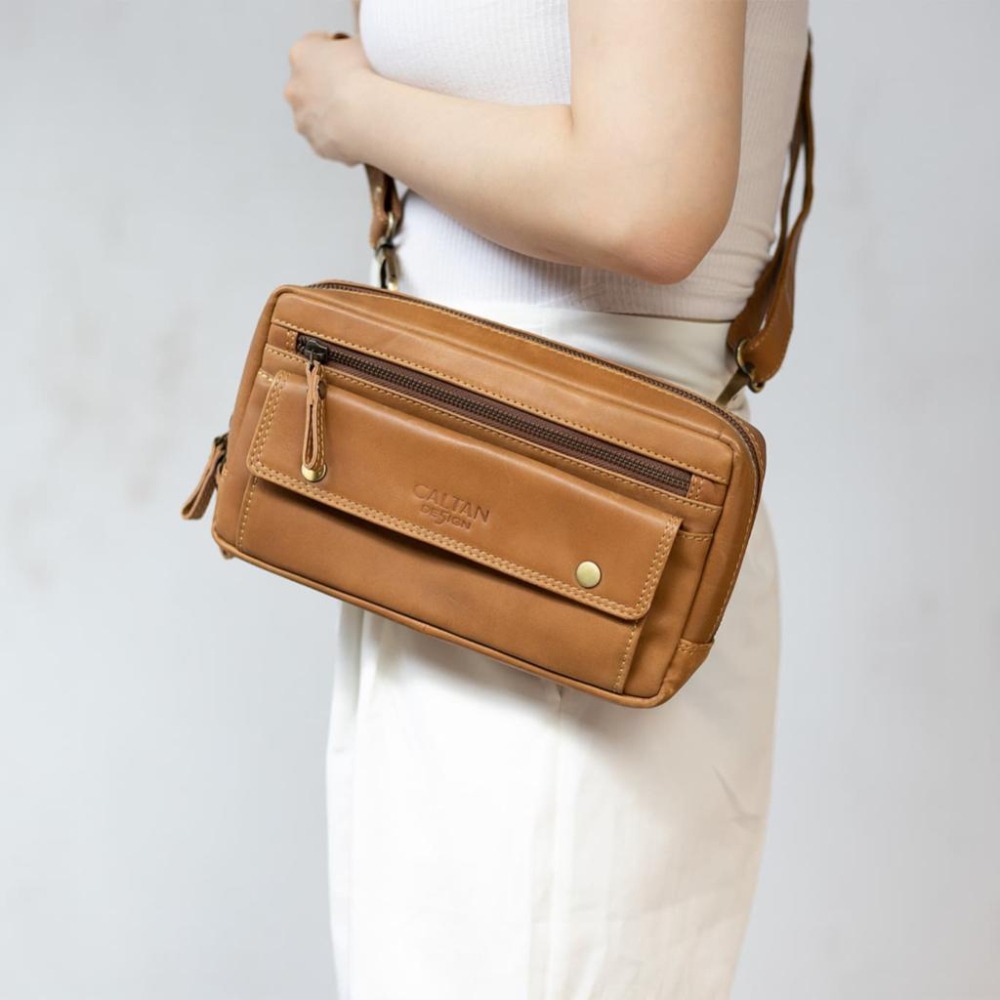 『新品上市』老爺有喜 真皮多隔層率性橫式斜背包(5203ht)-細節圖5