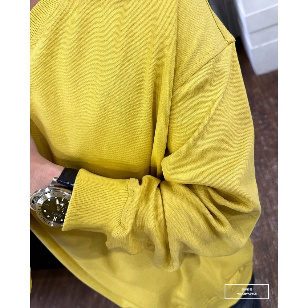 『新品上市』重磅簡約素色圓領大學T-黃(NOF2309B5510)-細節圖8