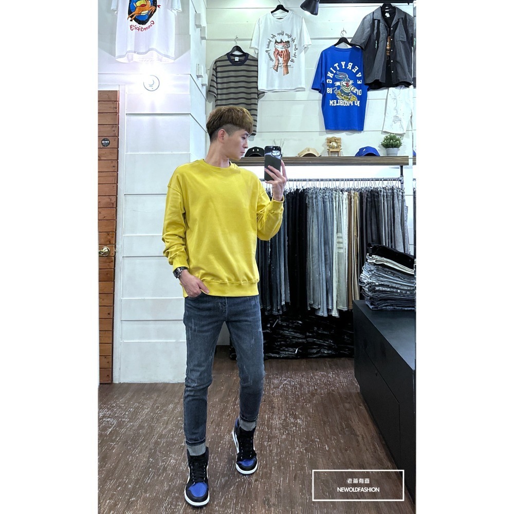 『新品上市』重磅簡約素色圓領大學T-黃(NOF2309B5510)-細節圖2