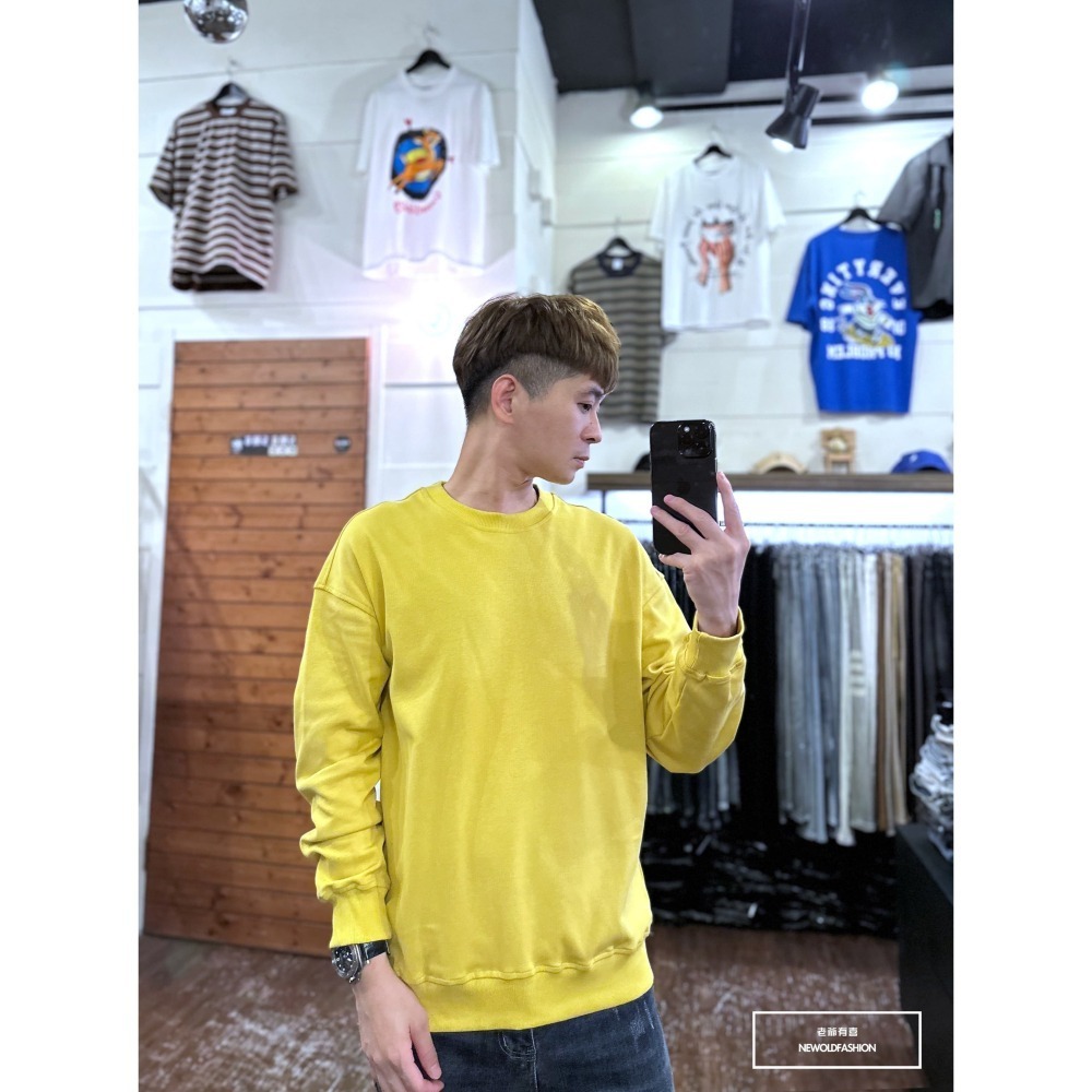 『新品上市』重磅簡約素色圓領大學T-黃(NOF2309B5510)-細節圖3
