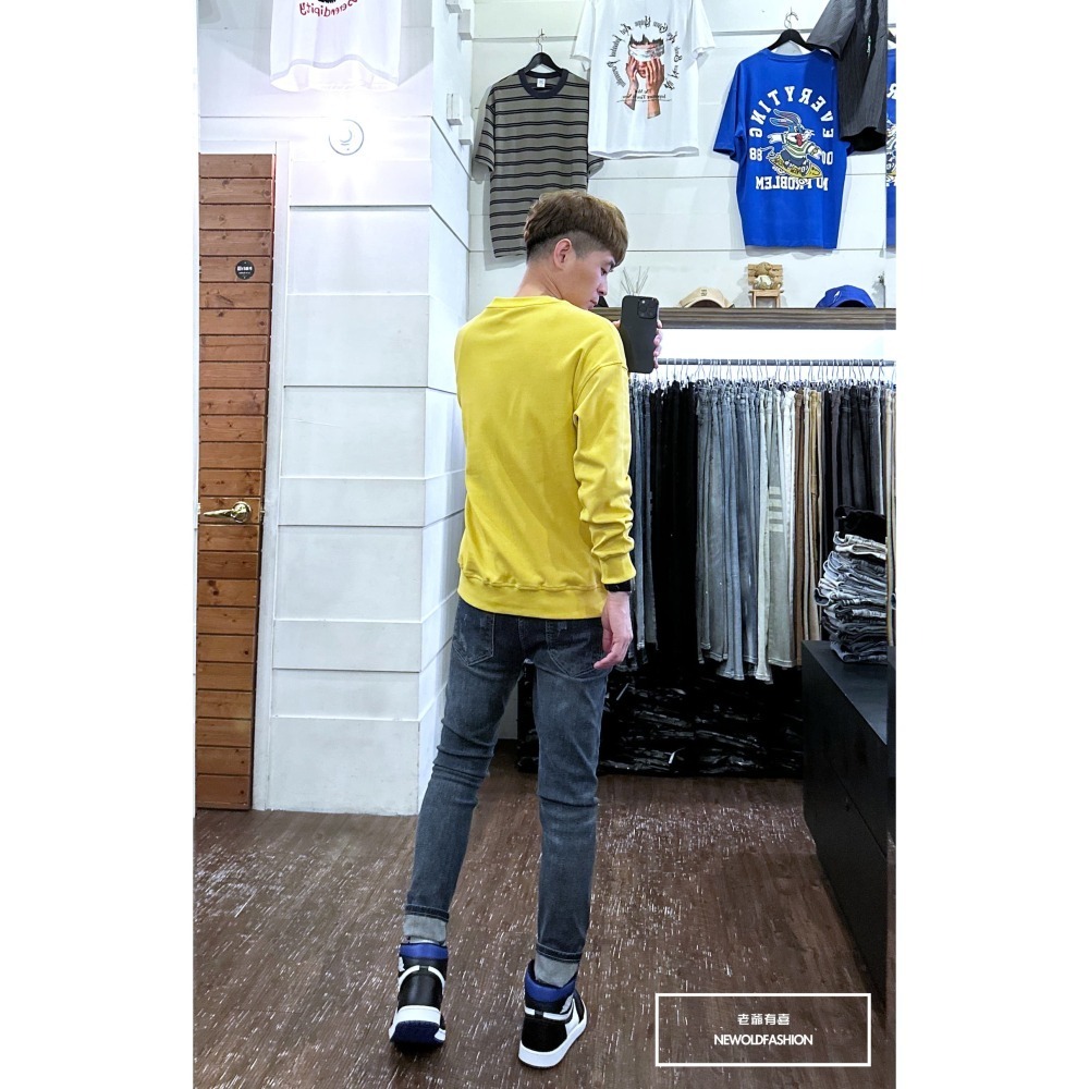 『新品上市』重磅簡約素色圓領大學T-黃(NOF2309B5510)-細節圖5