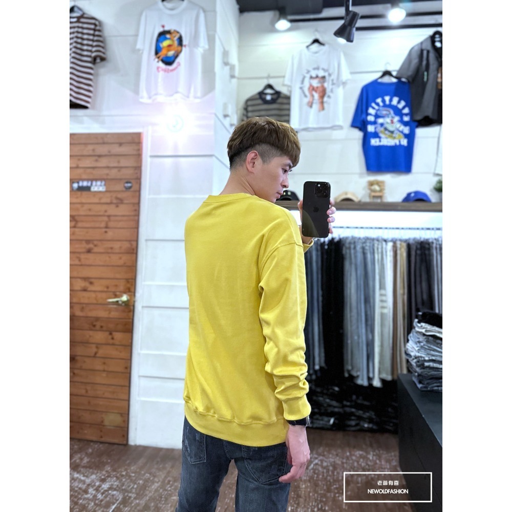 『新品上市』重磅簡約素色圓領大學T-黃(NOF2309B5510)-細節圖6