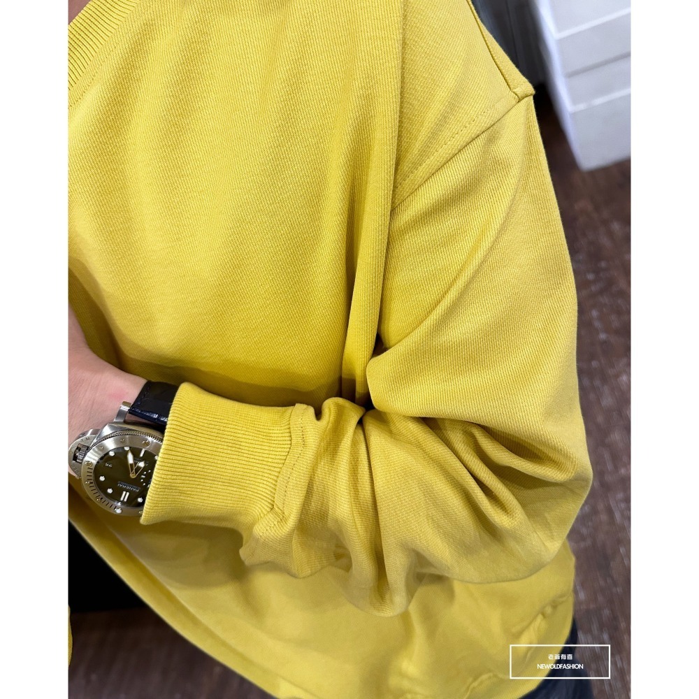 『新品上市』重磅簡約素色圓領大學T-黃(NOF2309B5510)-細節圖8