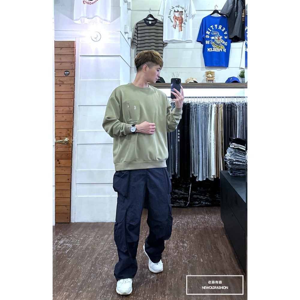 『新品上市』重磅G刺繡拉鍊口袋大學T-綠(NOF2309B5531)-細節圖4