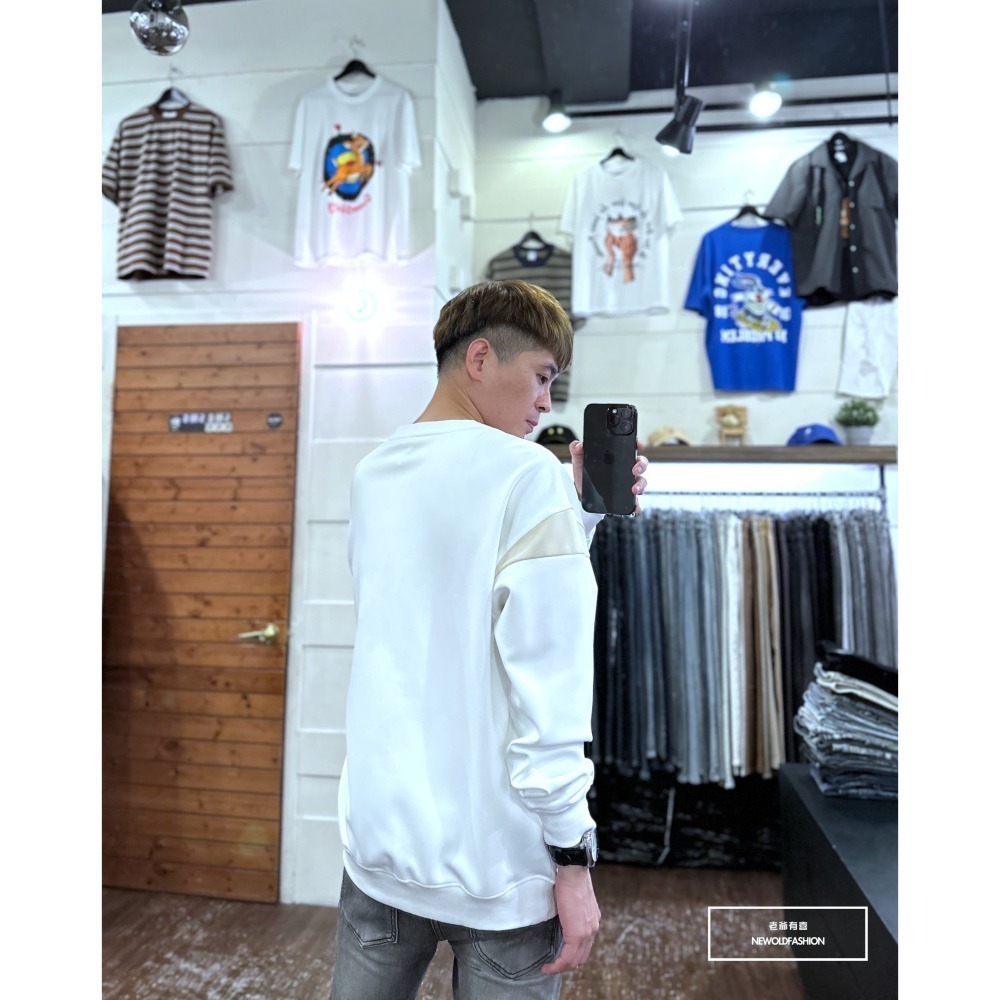 『新品上市』重磅B刺繡拼接大學T-白(NOF2309B5533)-細節圖8