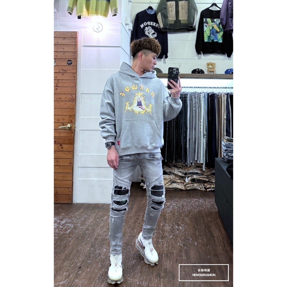 『新品上市』重磅燻黑拉鍊皮革小直筒(NOF24015822)-細節圖4