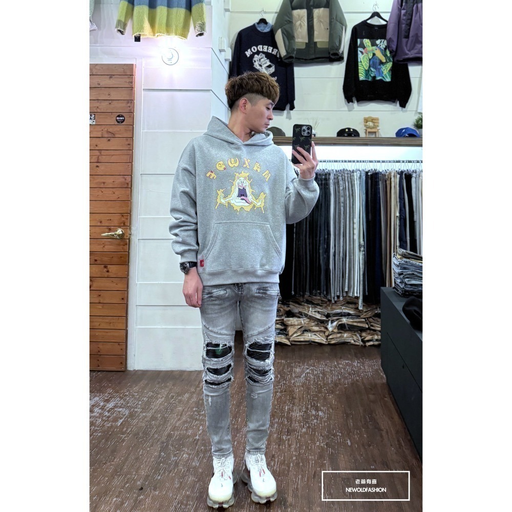 『新品上市』重磅燻黑拉鍊皮革小直筒(NOF24015822)-細節圖5