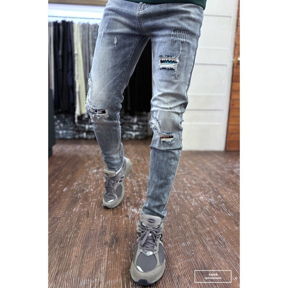 『新品上市』重磅撞色英字補丁貓抓補丁小直筒(NOF24015806)-細節圖6