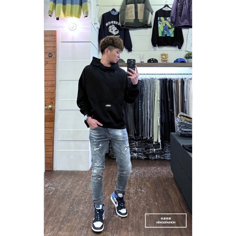 『新品上市』重磅白潑墨車縫補丁小直筒(NOF24015855)-細節圖3