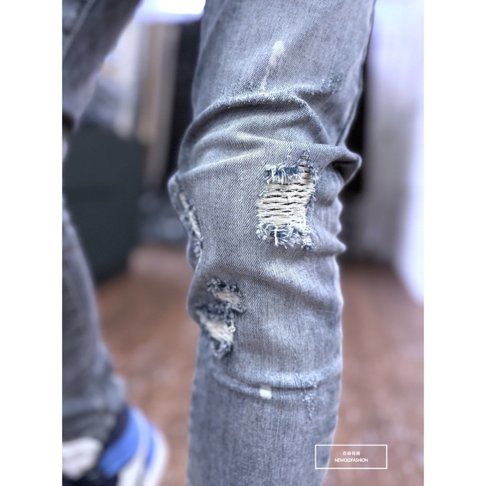 『新品上市』重磅白潑墨車縫補丁小直筒(NOF24015855)-細節圖4