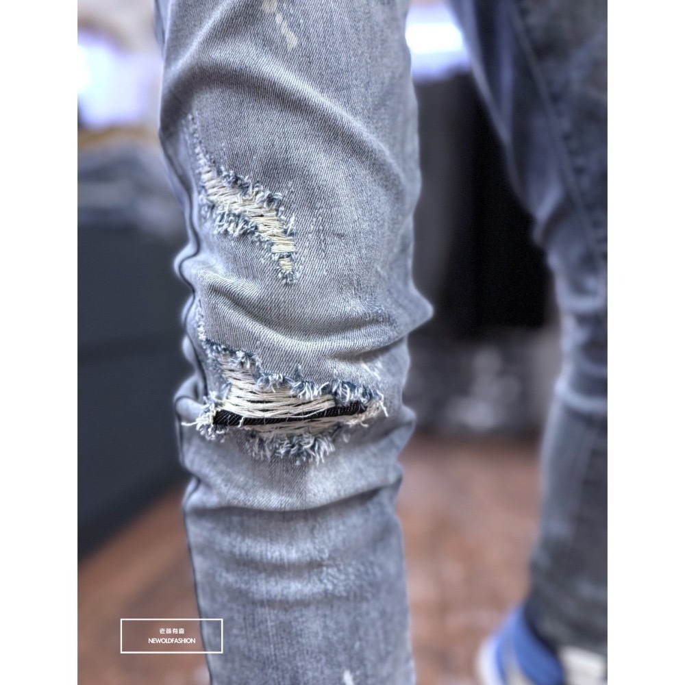 『新品上市』重磅白潑墨車縫補丁小直筒(NOF24015855)-細節圖6