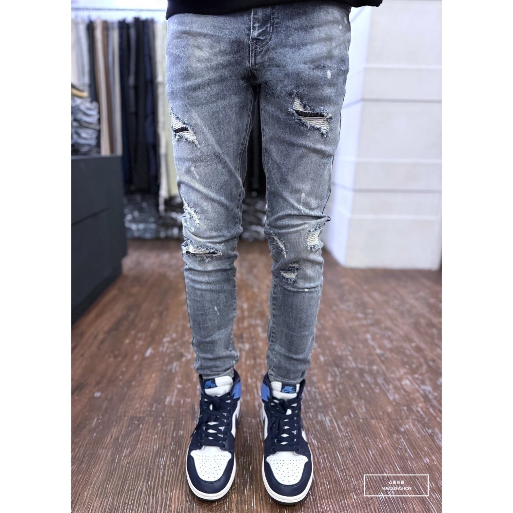 『新品上市』重磅白潑墨車縫補丁小直筒(NOF24015855)-細節圖7