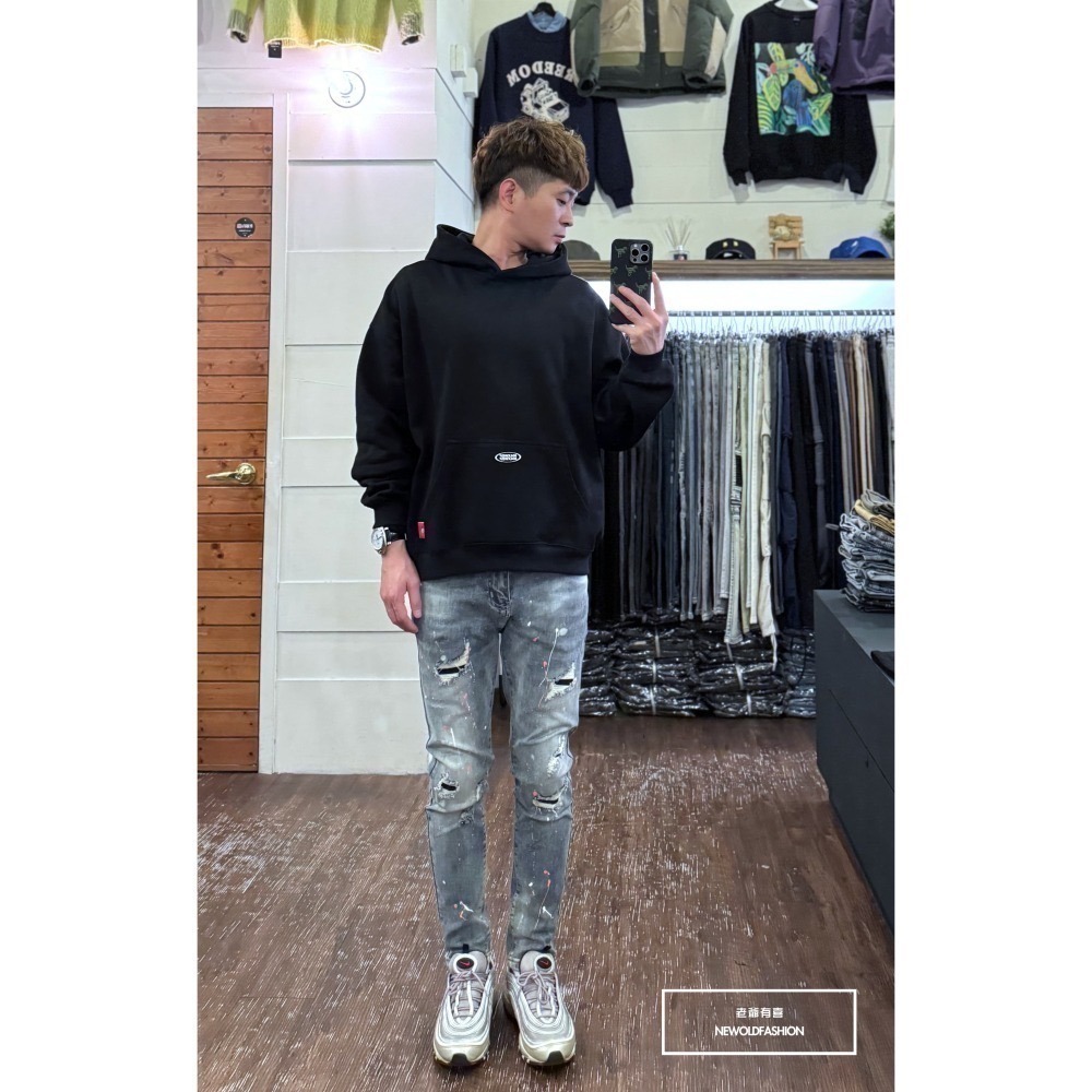 『新品上市』重磅白粉噴漆補丁小直筒(NOF24015811)-細節圖2