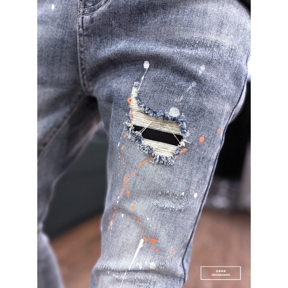 『新品上市』重磅白粉噴漆補丁小直筒(NOF24015811)-細節圖3