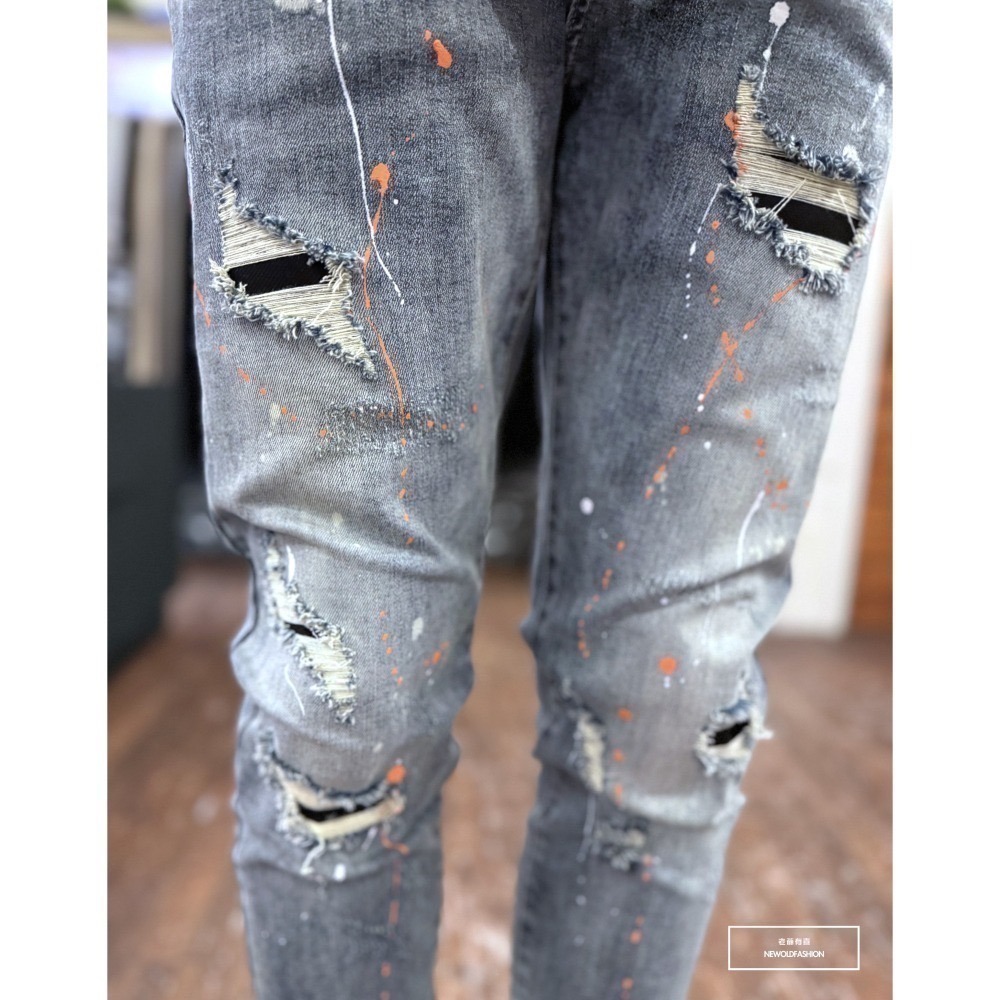 『新品上市』重磅白粉噴漆補丁小直筒(NOF24015811)-細節圖5