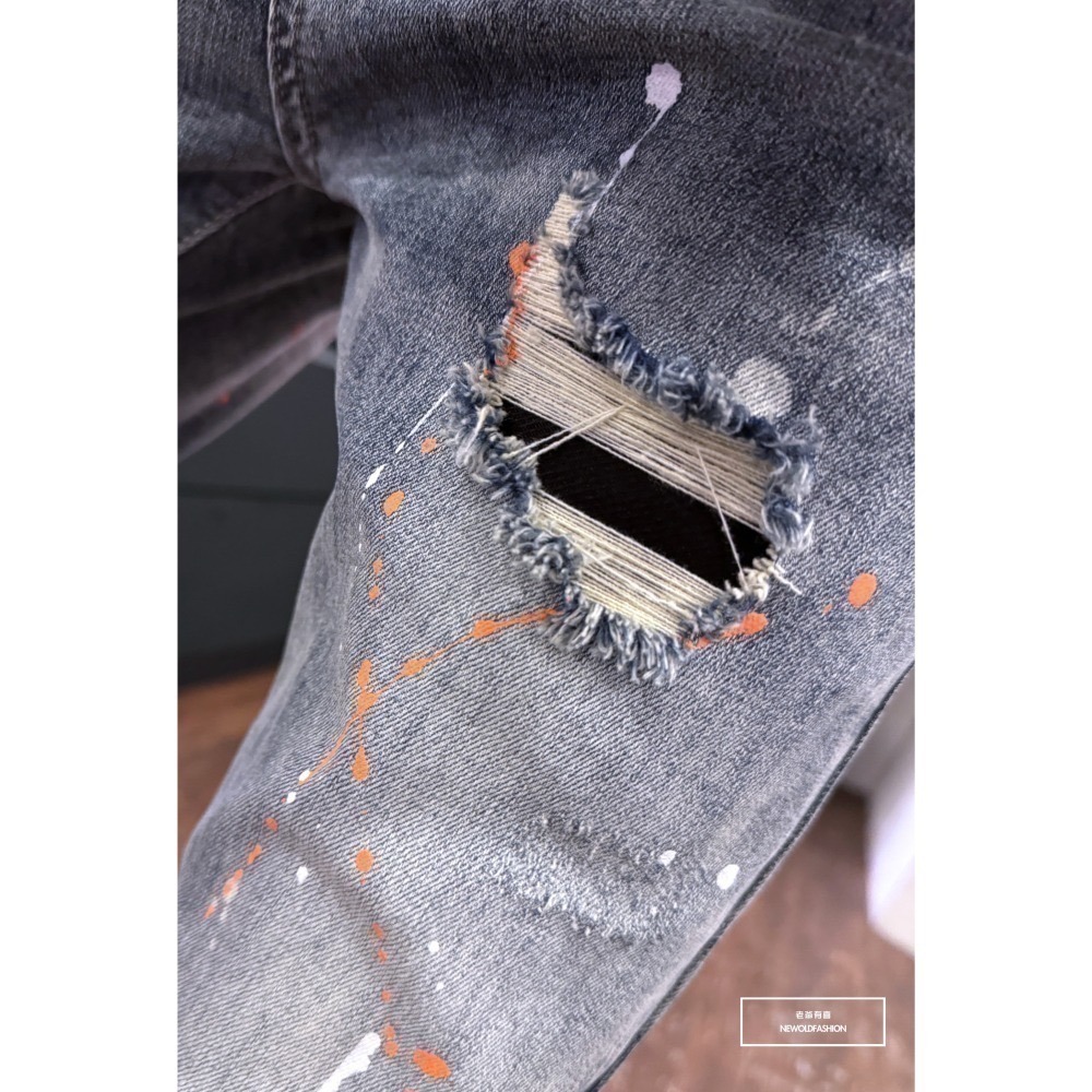 『新品上市』重磅白粉噴漆補丁小直筒(NOF24015811)-細節圖6