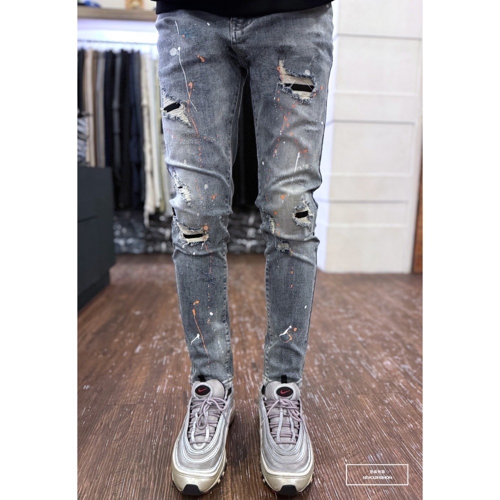 『新品上市』重磅白粉噴漆補丁小直筒(NOF24015811)-細節圖7