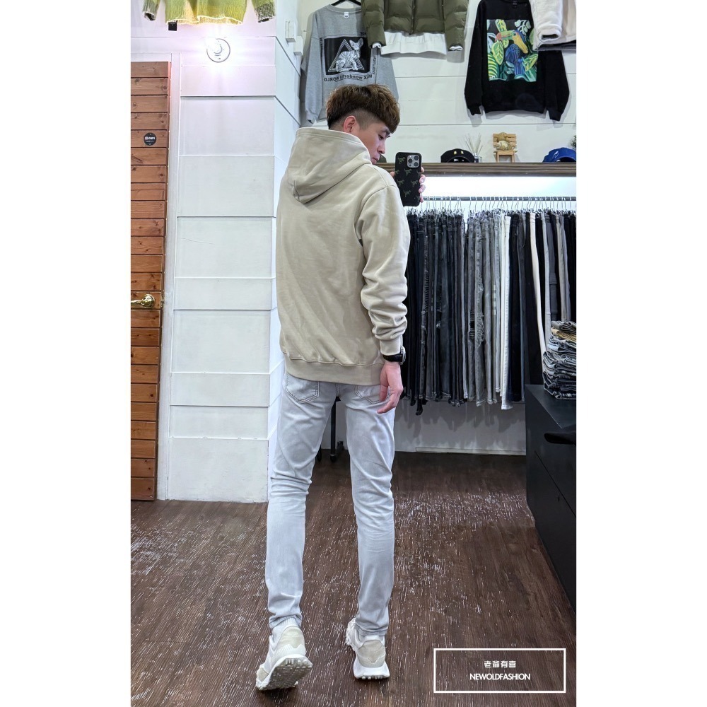 『新品上市』重磅淺灰皮革補丁小直筒(NOF24015850)-細節圖4