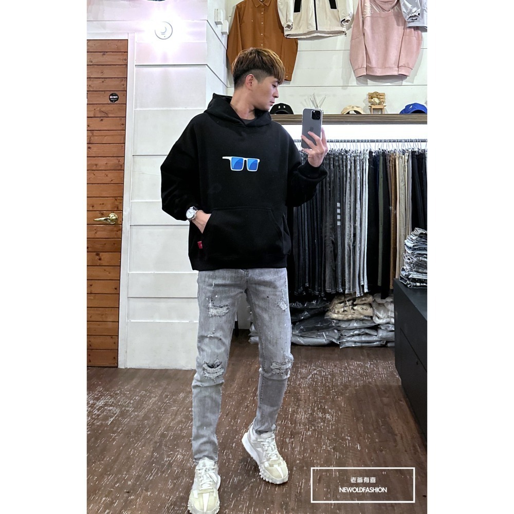 『新品上市』重磅墨鏡西瓜刷毛帽T-黑(NOF2311D011)-細節圖6