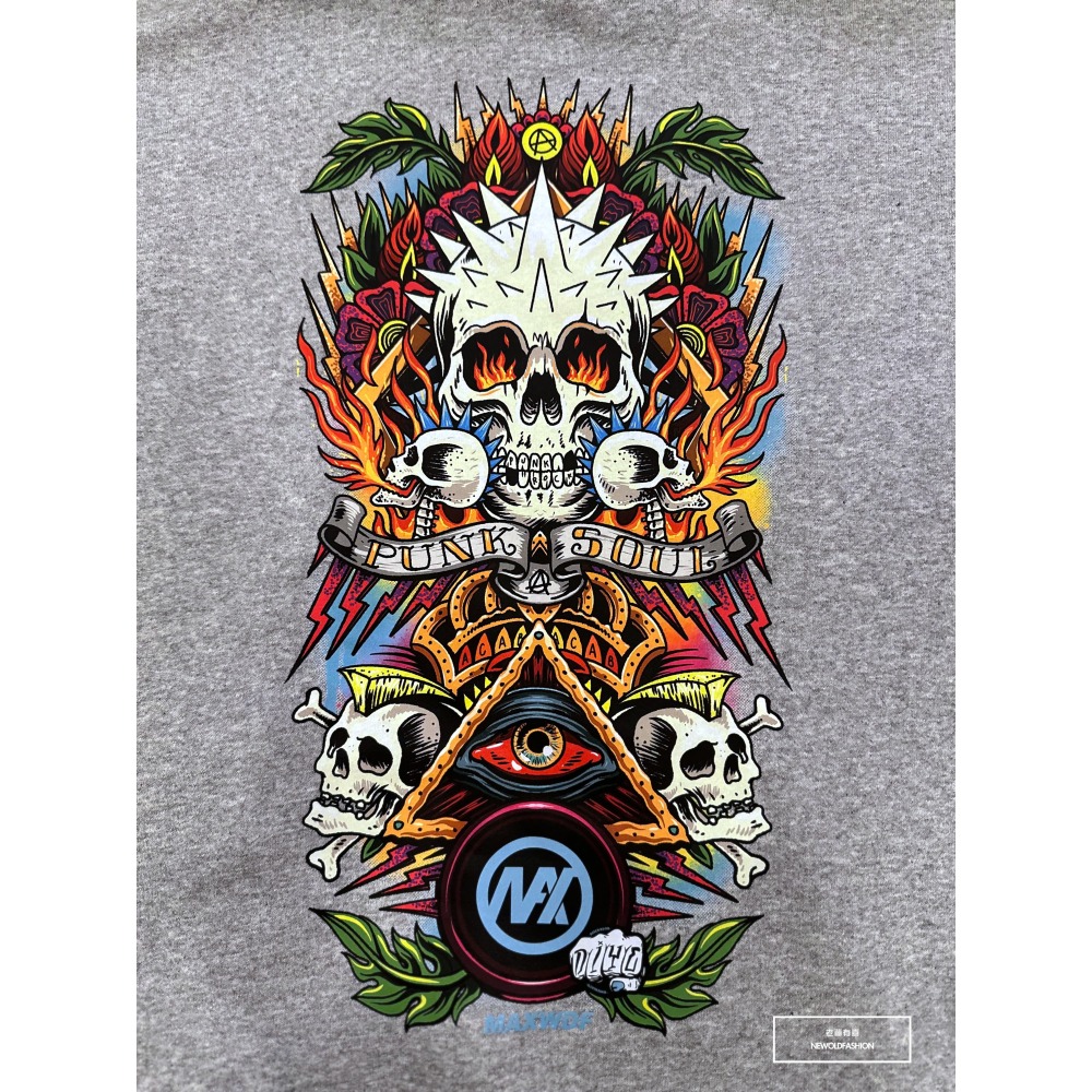 『新品上市』重磅冒眼骷髏刷毛帽T-淺灰(NOF2311D013)-細節圖2